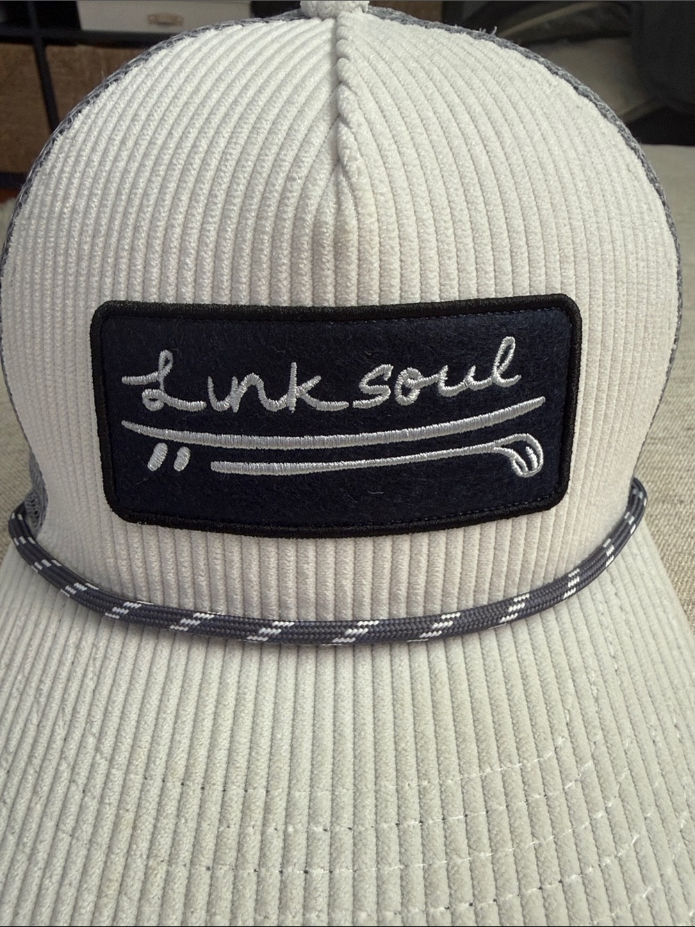 Linksoul White & Gray Corduroy Trucker Hat - Picture 2 of 4